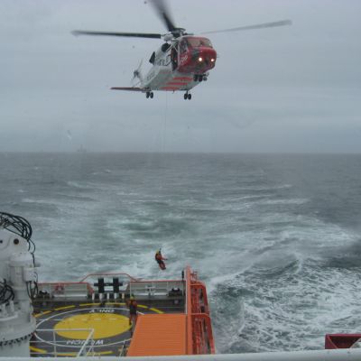 Fastnet Sentinel Helicopter Operations and SAR training in cooperation with Falkland Coastguard SAR Helicopter BRISTOW G-CIHP